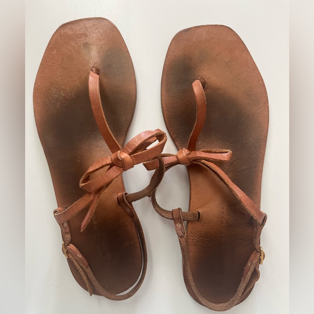 Loeffler Randall Tan Leather Bow T-Strap Sandals size 9